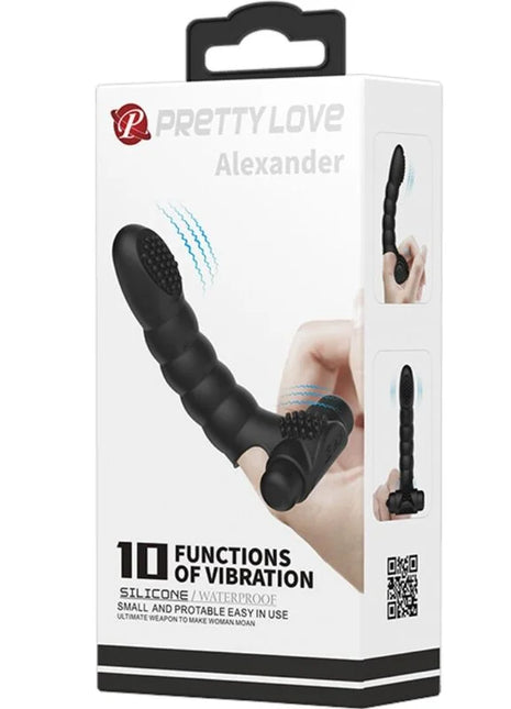 Schwarzer pretty love alexander fingerschwinger aus silikon mit strukturierter grifffläche und abgerundetem kopf