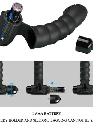 Schwarzer black silikon vibrofinger mit 10 vibrationen und abnehmbarem batteriehalter von pretty love