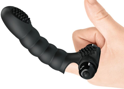 Schwarzer silikon-fingervibrator pretty love alexander mit 10 vibrationen und strukturierte borstenaufsätze