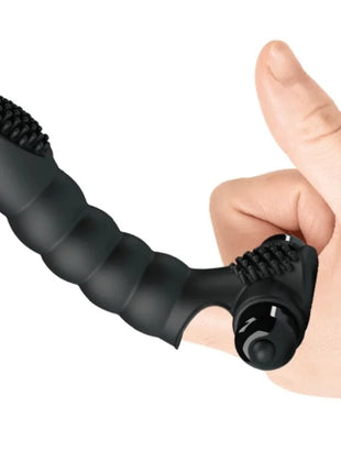 Schwarzer silikon-fingervibrator pretty love alexander mit 10 vibrationen und strukturierte borstenaufsätze