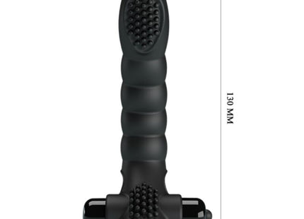 Schwarzer silikon-fingervibrator pretty love alexander mit strukturierter, gerippter oberfläche und vibrierendem rundkopf