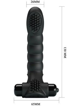 Schwarzer silikon-fingervibrator pretty love alexander mit strukturierter, gerippter oberfläche und vibrierendem rundkopf