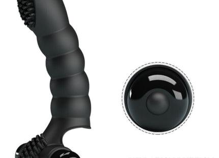 Schwarzer silikon-fingervibrator pretty love alexander mit texturierten rippen und vibrationsknopf on/off