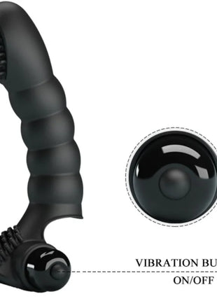 Schwarzer silikon-fingervibrator pretty love alexander mit texturierten rippen und vibrationsknopf on/off