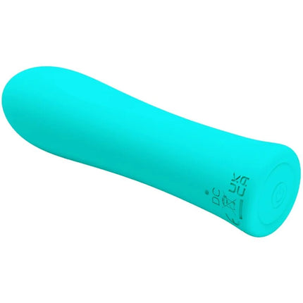 Ein eleganter, türkisfarbener silikonvibrator pretty love alfreda mit rundem design und subtiler markierung seitlich