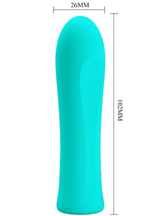 Ein schlanker türkisfarbener silikonvibrator pretty love alfreda super power mit glatter, spitz zulaufender form