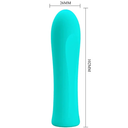 Ein schlanker türkisfarbener silikonvibrator pretty love alfreda super power mit glatter, spitz zulaufender form