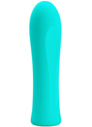 Ein eleganter, fester türkisfarbener silikonvibrator mit glattem, konischem design von pretty love alfrieda super power vibrator aqua green