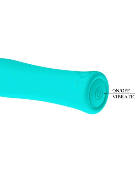 Teal silikon vibrator mit abgerundetem ergonomischem design und integriertem an- und ausschaltknopf von pretty love alfreda super power vibrator aqua green