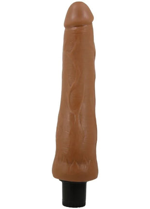 Tanfarbener realistischer silikonvibrator mit strukturierter oberfläche und schwarzer basis von Pretty Love Alfredo