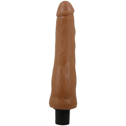 Tanfarbener realistischer silikonvibrator mit strukturierter oberfläche und schwarzer basis von Pretty Love Alfredo