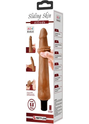 Brauner silikon realistischer vibrator mit schwarzer basis sliding skin alfredo von baile 21,5 cm lang
