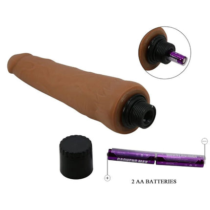 Tan silikon realistischer vibrator 21,5 cm mit schwarzem gewindedeckel und lila aa-batterien von Pretty Love