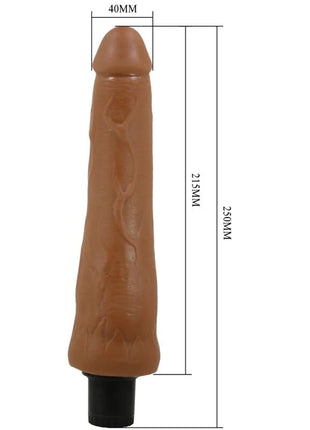 Tanfarbener silikon dildo 250 mm lang mit schwarzer basis und strukturierter oberfläche von pretty love Alfredo