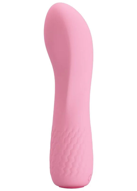 Pretty love alice vibrator pink aus silikon mit strukturierter griffoberfläche und geschwungener form