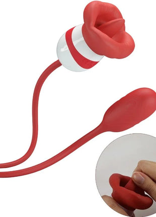 Pretty Love Aliyah Masturbator mit rotem mund roter silikon vibrator in rosenform mit weiß rot gestreiftem griff