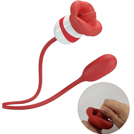 Pretty Love Aliyah Masturbator mit rotem mund roter silikon vibrator in rosenform mit weiß rot gestreiftem griff
