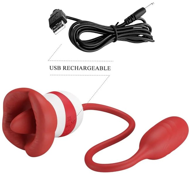 Pretty love aliyah masturbator mit rotem mund roter griff aus silikon mit usb ladekabel und vibrationsfunktion