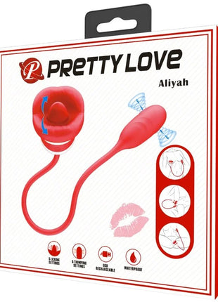 Pretty love aliyah masturbator in rotem silikon mit gebogenem griff und abgerundetem kopf mit bewegungspfeilen