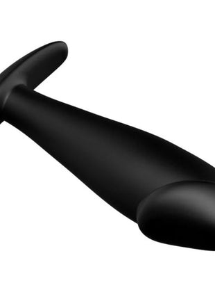 Schwarzer silikon analplug von pretty love mit t-förmigem griff und abgerundetem spitzendesign