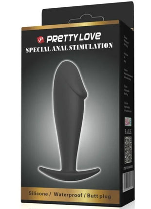 Schwarzer silikon anal plug in penisform von pretty love in schöner gebrandeter verpackung