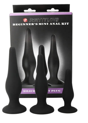Schwarze silikon analplugs im einstiegsset von prettylove für anfänger zur sanften einführung