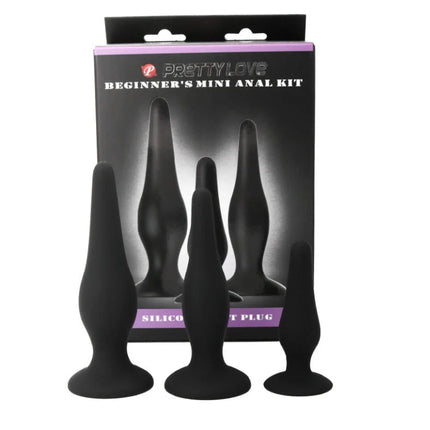 Schwarze silikon analplugs im einstiegsset von prettylove für anfänger zur sanften einführung