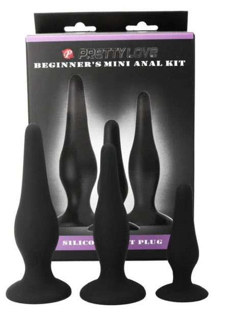 Schwarze silikon analplugs im einstiegsset von prettylove für anfänger zur sanften einführung