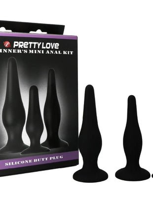 Schwarze silikon analplugs in drei größen von prettylove, anfänger mini analset aus silikon