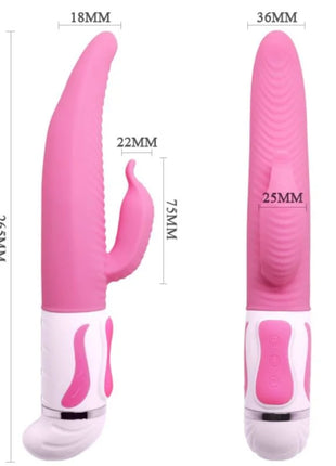 Pink und weißer silikon häschen vibrotator mit texturiertem griff und ergonomischem design von pretty love antonie rotationsvibrator