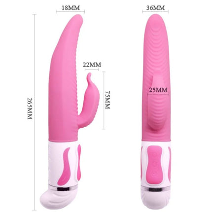 Pink und weißer silikon häschen vibrotator mit texturiertem griff und ergonomischem design von pretty love antonie rotationsvibrator