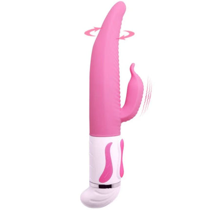 Pretty love antoine rotationsvibrator in rosa und weiß mit glattem, geschwungenem design in hasenform