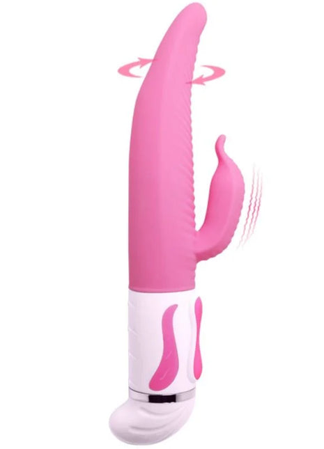 Pretty love antoine rotationsvibrator in rosa und weiß mit glattem, geschwungenem design in hasenform