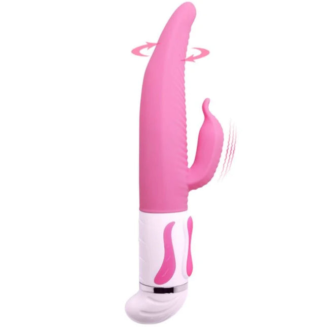 Pretty love antoine rotationsvibrator in rosa und weiß mit glattem, geschwungenem design in hasenform