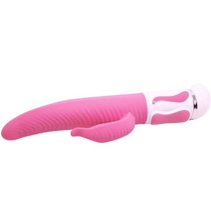 Pink und weiße silikonvibrators mit gebogenem griffdesign von pretty love - antoine rotationsvibrator