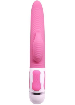 Pink und weißer silikon-vibrationsstab pretty love antoine rotation mit strukturiertem griff und steuerungstasten