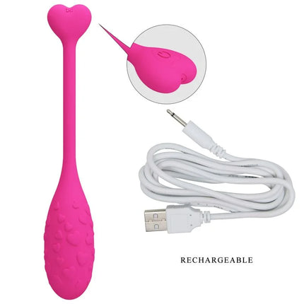 Pink heartförmiger aufladbarer vibrator mit strukturiertem griff und usb-ladekabel von pretty love