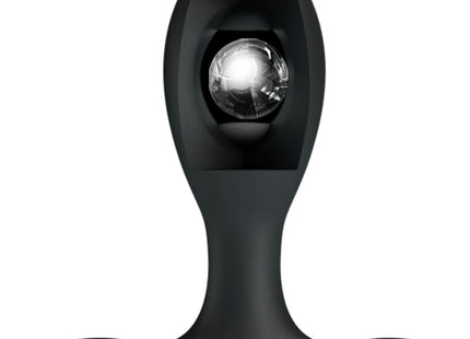 Schwarzer silikon analstecker von pretty love mit eingebautem klaren kugel led-licht in der mitte