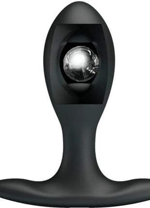 Schwarzer silikon analstecker von pretty love mit eingebautem klaren kugel led-licht in der mitte
