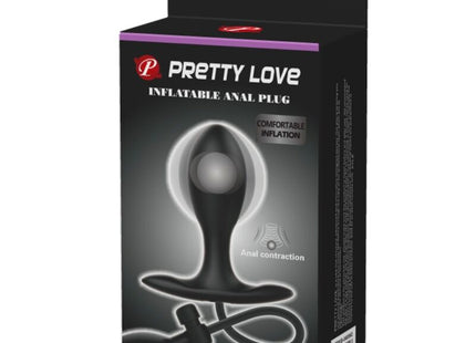 Aufblasbarer schwarzer analstecker mit birnenförmigem kopf und schlauch in pretty love verpackung