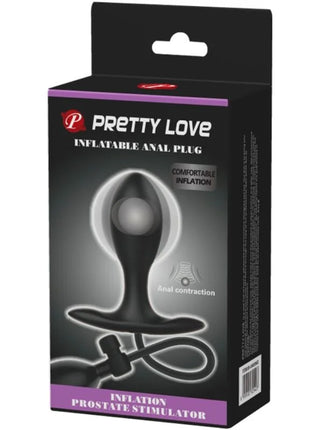 Aufblasbarer schwarzer analstecker mit birnenförmigem kopf und schlauch in pretty love verpackung