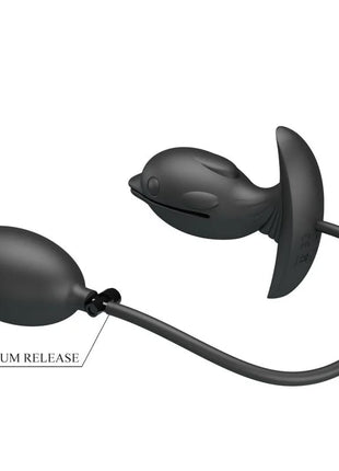 Schwarzer silikon delfin-vakuum-plug mit aufblasbarem ballon und ventil von pretty love für analspielzeug