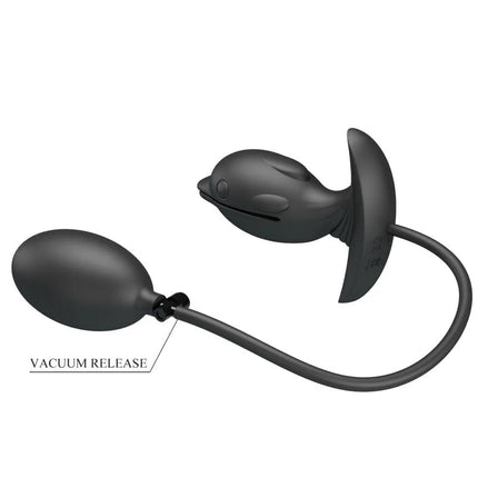 Schwarzer silikon delfin-vakuum-plug mit aufblasbarem ballon und ventil von pretty love für analspielzeug