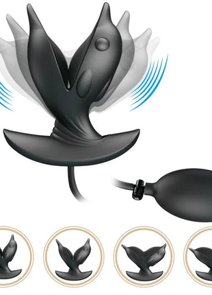 Schwarzer silikon delfin analsplug mit aufblasbarem ballon von pretty love wiederaufladbar und aufblasbar