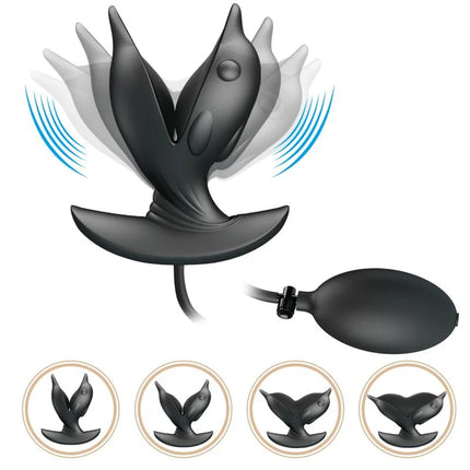Schwarzer silikon delfin analsplug mit aufblasbarem ballon von pretty love wiederaufladbar und aufblasbar