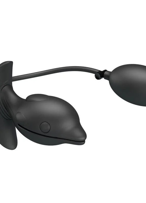 Schwarzer aufgeblasbarer und wiederaufladbarer delfin analsplugs mit pumpe am schwanz von Pretty Love