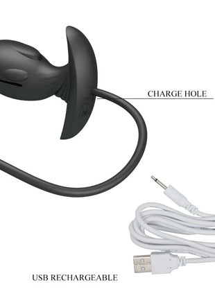 Schwarzer silikon delfin förmiger wiederaufladbarer vibrator mit gebogenem ladekabel von Pretty Love