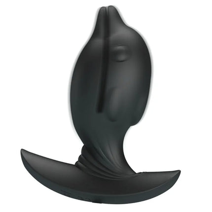 Schwarzer silikon delfin analplug von pretty love mit aufblasbarer und wiederaufladbarer funktion und geschwungener basis