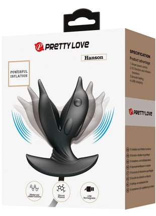 Schwarzer silikon hanson aufblasbarer und wiederaufladbarer delfin analsplug von Pretty Love mit ergonomischem design und usb funktion