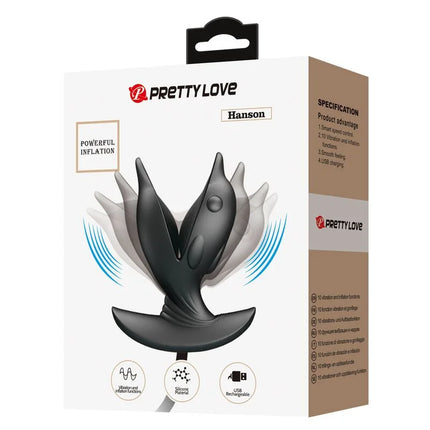 Schwarzer silikon hanson aufblasbarer und wiederaufladbarer delfin analsplug von Pretty Love mit ergonomischem design und usb funktion